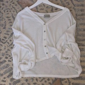 white button sweater/sleep top